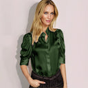 Chic Satin Blouse with Puff Sleeves and Contemporary Collar