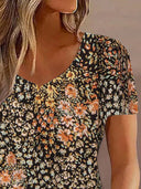 Floral Accent Women's Short Sleeve Blouse