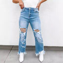 Trendy Destroyed High-Waist Flared Jeans for Women