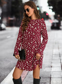 Floral Long Sleeve Women's Dress with Flared Cut