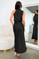 Chic Halter Neck Satin Maxi Dress