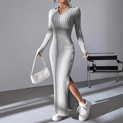 Chic Women's Maxi Dress with V-Neck and Side Slits