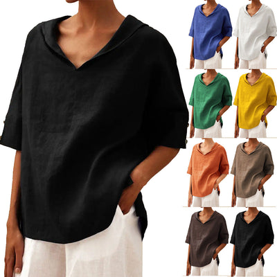 Chic Hooded Linen Blouse for Women