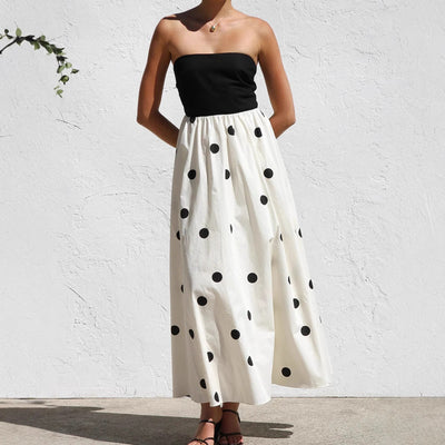 Chic Polka Dot Maxi Dress with Strapless Design
