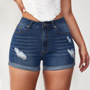 Trendy High-Waisted Denim Shorts with Distressed Style