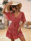 Chic Ruffled Short Dress with Wide Sleeves