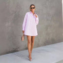 Chic Women's Button-Up Shirt Dress with Stylish Sleeve Accents