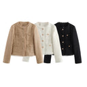 Chic Textured Blazer Jacket with Gold Accents for Women