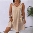 Stylish Women's Dress with Pockets and Thin Straps