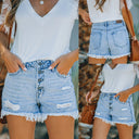 Vintage High-Waist Denim Shorts with Fringes for Women