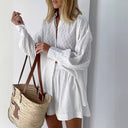 Women's Short Sleeve Blouse Set with Elastic Waist Design
