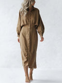 Chic Long Sleeve Shirt Dress with Puff Sleeves