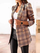 Chic Women's Tweed Blazer with Double-Breasted Buttons