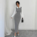 Chic Midi Dress with Glossy Puff Sleeves