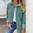 Chic Women's Cord Blouse with Stylish Snap Buttons and Pockets