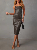 Chic Women's Midi Dress in Matte Fabric