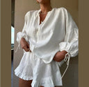 Women's Ruffled Hem Blouse Set – Stylish and Chic