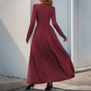 Chic Women's Maxi Dress with Deep V-Neck Ruching