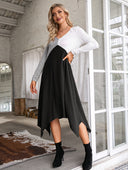 Chic Women's Long-Sleeve Wrap Dress with Asymmetrical Hem and V-Neck