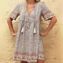 Floral Short Sleeve Dress with Tassels