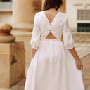 Chic Women's V-Neck Linen Dress - Flowing Design