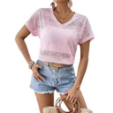 V-Neck Lace Women's Short Sleeve Blouse