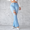 Trendy Women's Flared Jeans with Ripped Accents