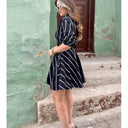 Chic Women's Asymmetrical Stripe Shirt Dress