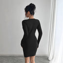 Chic Women's Long Sleeve Dress with V-Neck & Sheer Accents