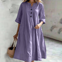 Chic Women's Linen Dress with Pockets and Button Accents