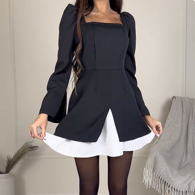 Chic Asymmetrical Cocktail Dress with Puff Sleeves