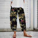 Floral Print Women's Wide-Leg Trousers with Stretch Waist