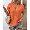 Chic Women's Button Placket Blouse with Round Neck