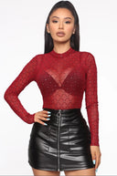 Chic Women's Long-Sleeve Bodysuit with Mesh Detail