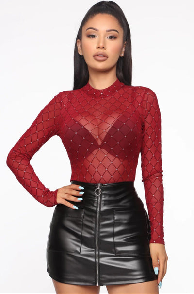 Chic Women's Long-Sleeve Bodysuit with Mesh Detail