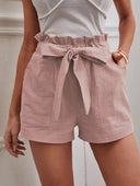 Chic Linen Shorts with Tie Belt and Wide Waistband