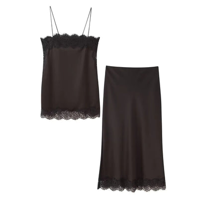 Satin Pants with Lace Accents for Women