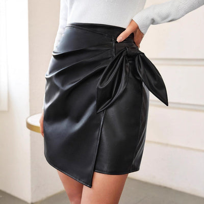 Faux Leather Mini Skirt with Chic Side Knot