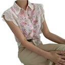 Chic Lace-Trimmed Blouse with Cut-Out Sleeves for Women