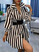 Striped Women's Shirt Dress with Wide Collar