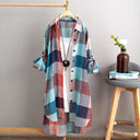 Chic Oversized Checkered Blouse for Women with Long Roll-Up Sleeves