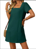Women's Square Neck Summer Dress with Handy Pockets