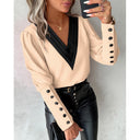 Chic V-Neck Blouse with Puff Sleeves for Women