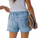 Stylish Women's Destroyed Denim Shorts with Elastic Waist