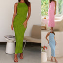 Women's Long Sleeve Maxi Dress with Ribbed Knit Design