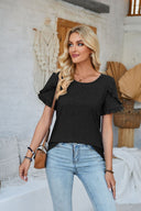 Chic Ruffle Detail Women's T-Shirt