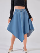 Stylish Women's Asymmetrical Denim Skirt with Unique Hem