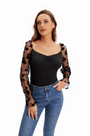 Floral Puff Sleeve Women's Bodysuit
