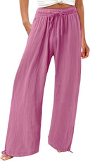 Chic Women's Wide-Leg Summer Trousers with Elastic Waist and Side Pockets