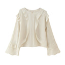 Chic Women's Blouse with Ruffle Sleeves and Stylish Back Zipper
